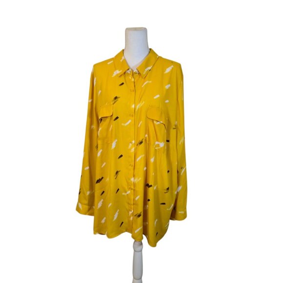 Apt 9 Button Up Top Womens Size 4X Yellow Pockets Career Preppy Artsy Classic - Picture 1 of 9